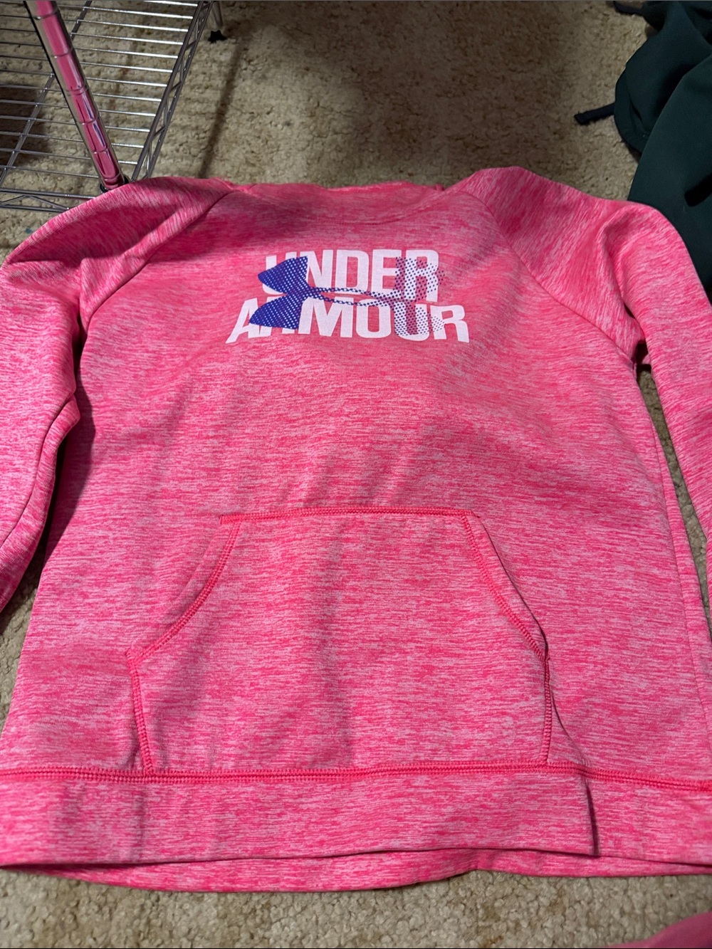 Under Armour Girls Pink Heather Pullover Hoodie with Logo